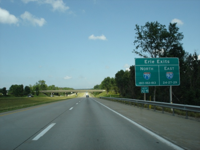Exit 24 (U.S. 19), Exit 27 (Pennsylvania 97), and Exit 29 (Pennsylvania 8) ...