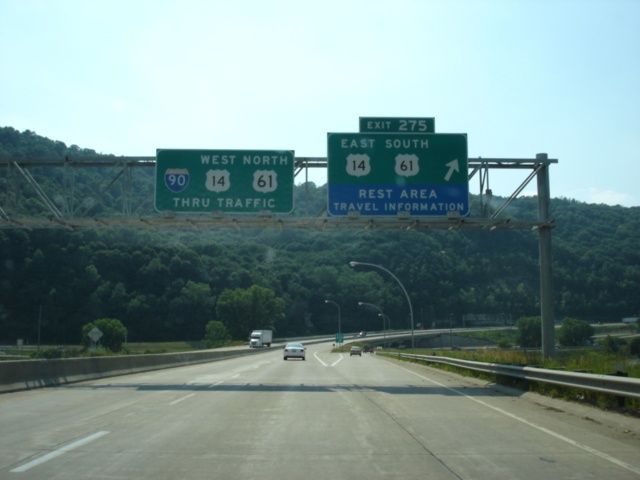 Interstate 90 West at Exit 275 - U.S. 14 East/U.S. 61 South