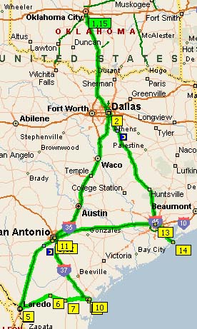 South Texas Roadtrip Map